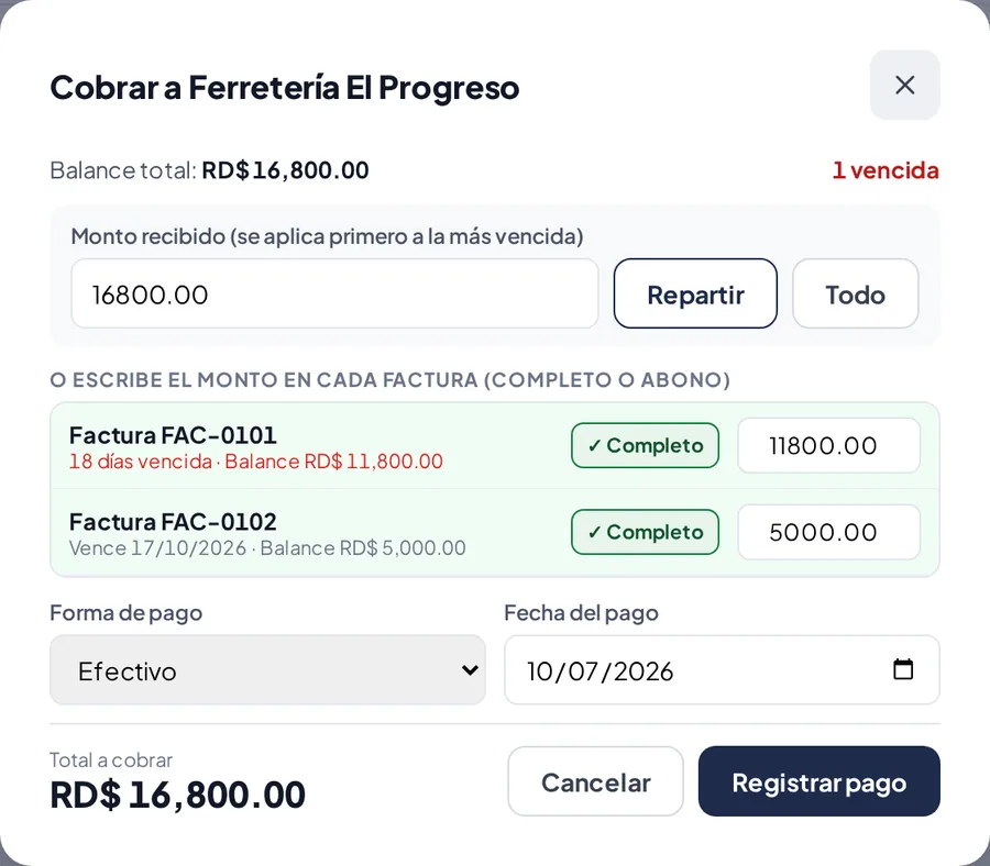 Cobrar dos facturas a la vez.