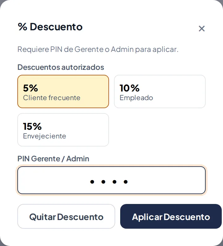 Elegir el descuento y autorizarlo con PIN.