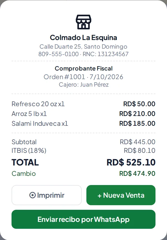 El recibo después de cobrar.
