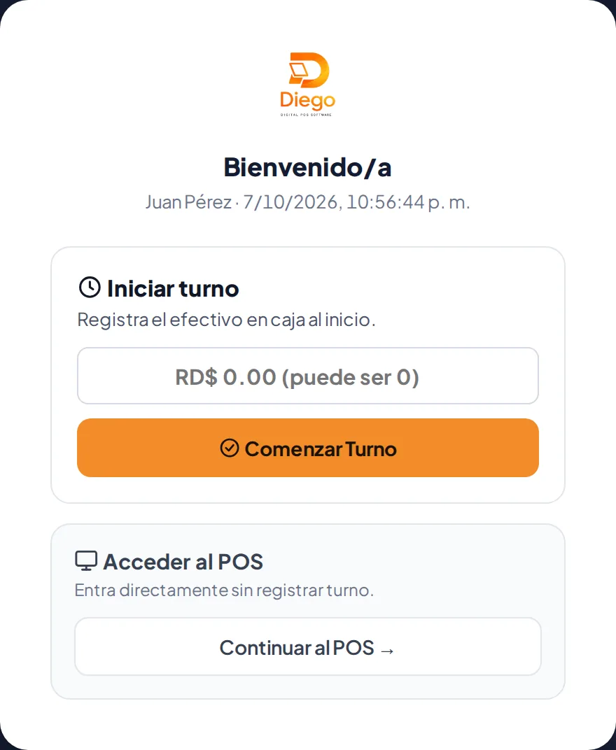 Abrir el turno con el efectivo inicial.