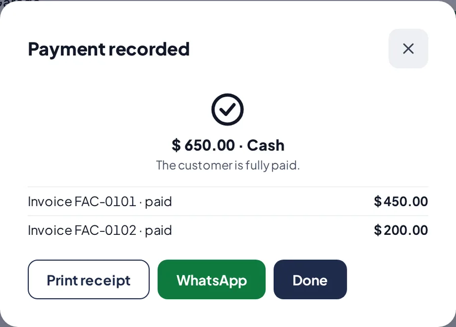 The recorded payment and its receipt.