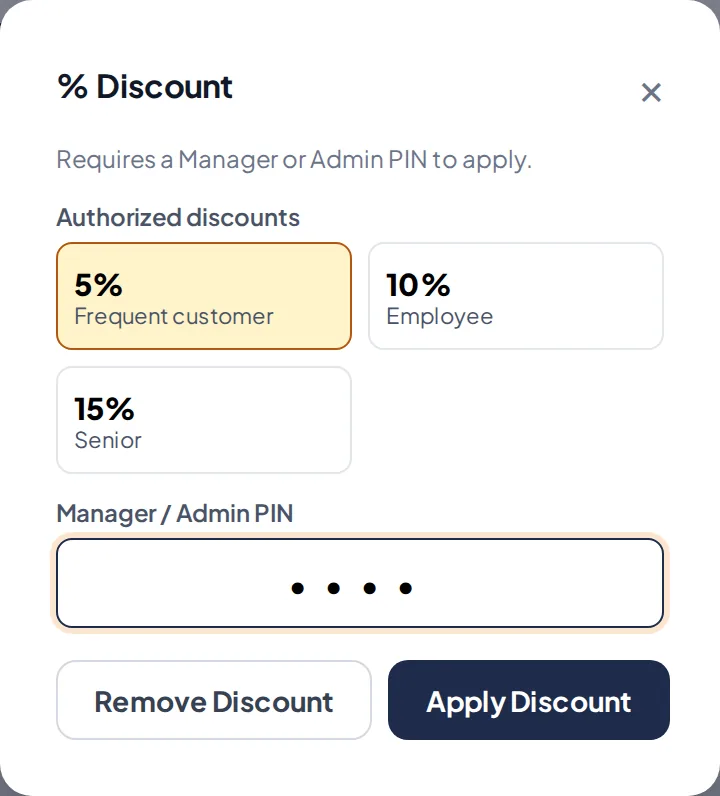 Choose the discount and approve it with a PIN.