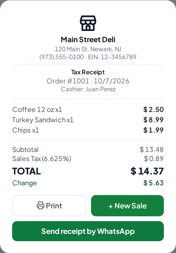 The receipt after charging.