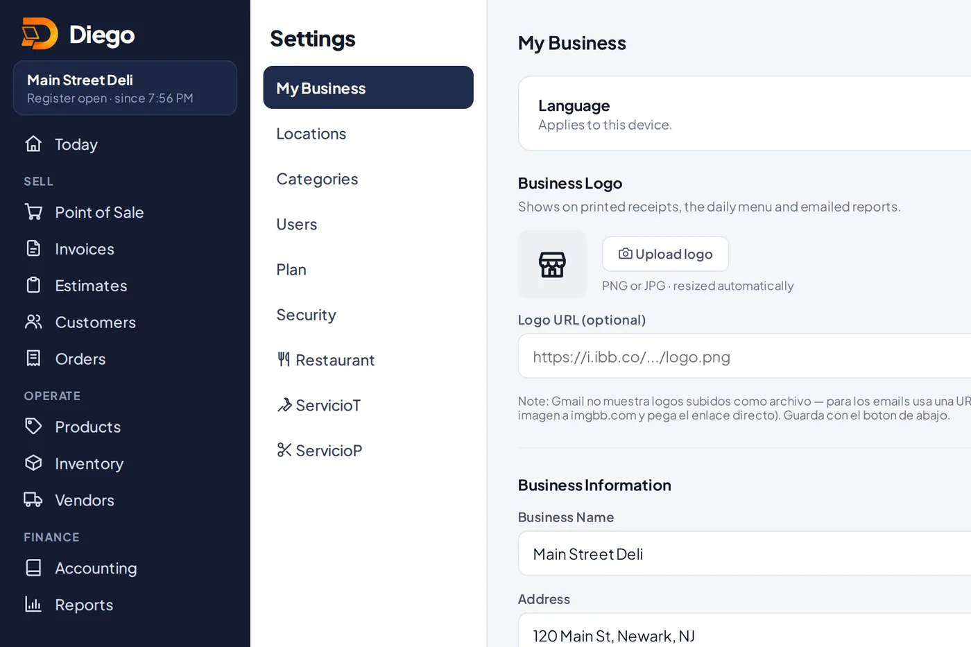 Settings → My Business.