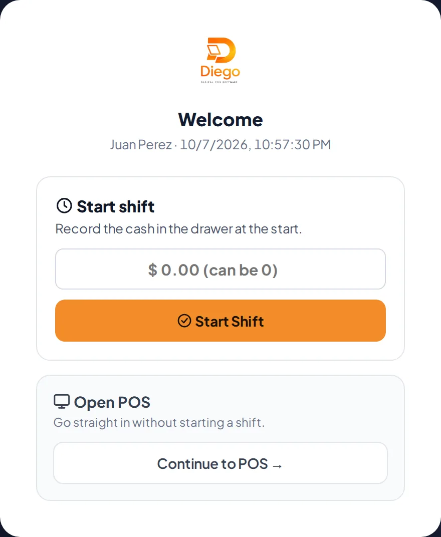 Open the shift with the starting cash.